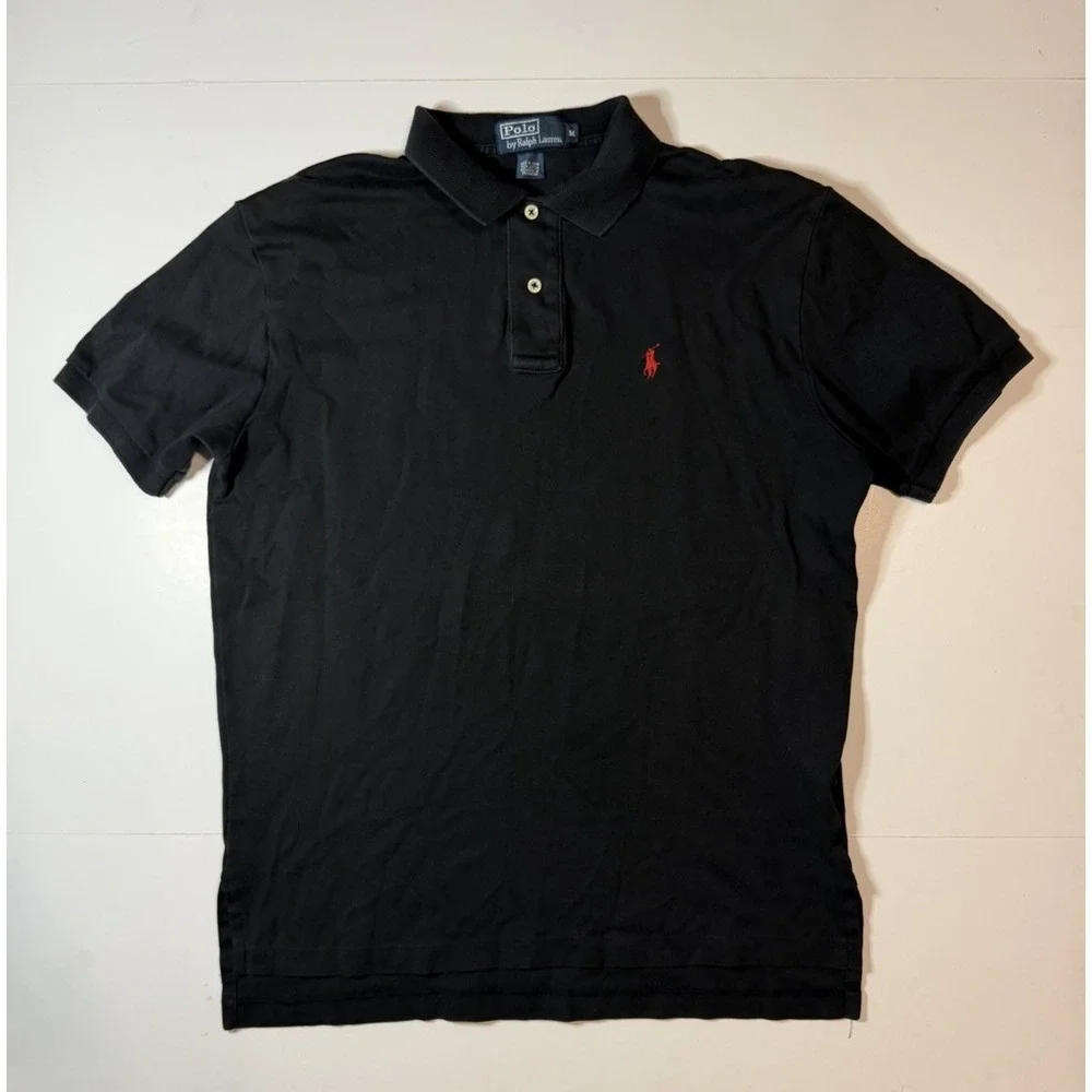 Vintage Polo Ralph Lauren Polo Shirt Mens Medium Black Short Sleeve Classic Fit